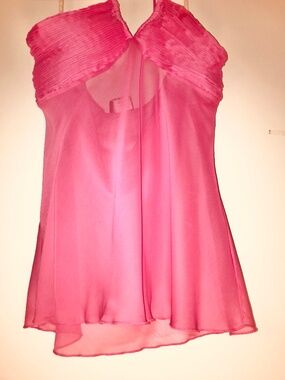 NWT Vintage Y2K White Moon Pink Tie Strap Sheer Pleated Bust Halter Top Boho XL